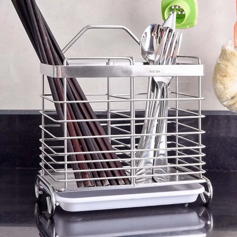 

Utensil Cutlery Holder Drainer Spoons Forks Two Slots Square Chopstick Cage Tool