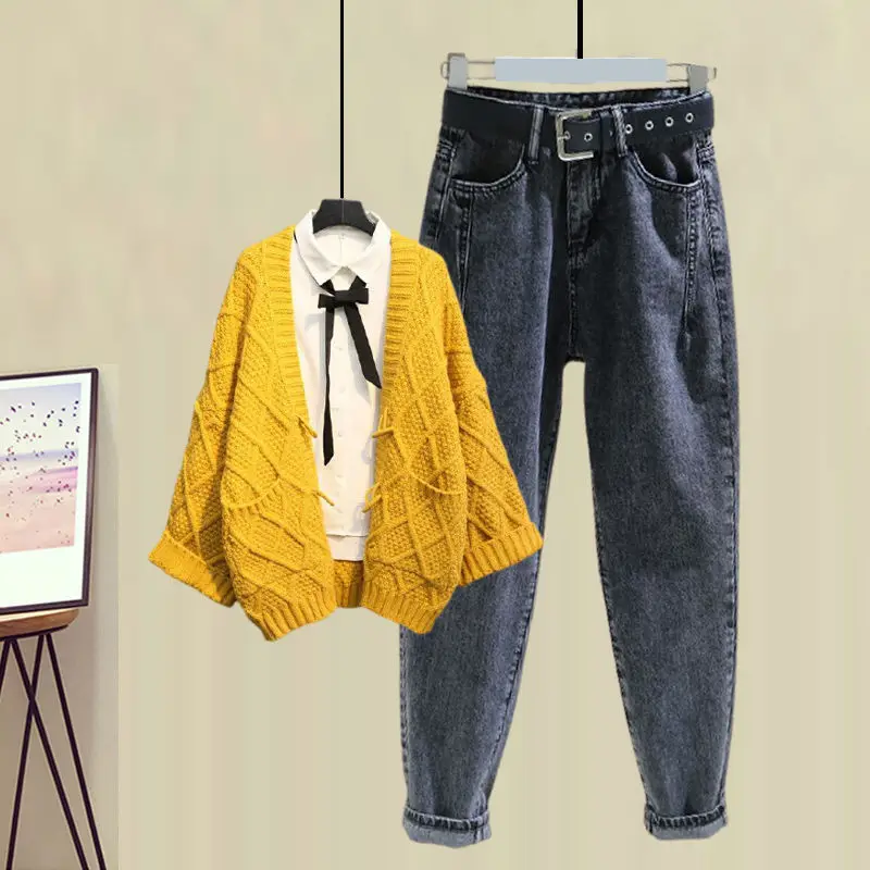 Женские осенние модные костюмы 2021 женский свободный вязаный кардиган пальто