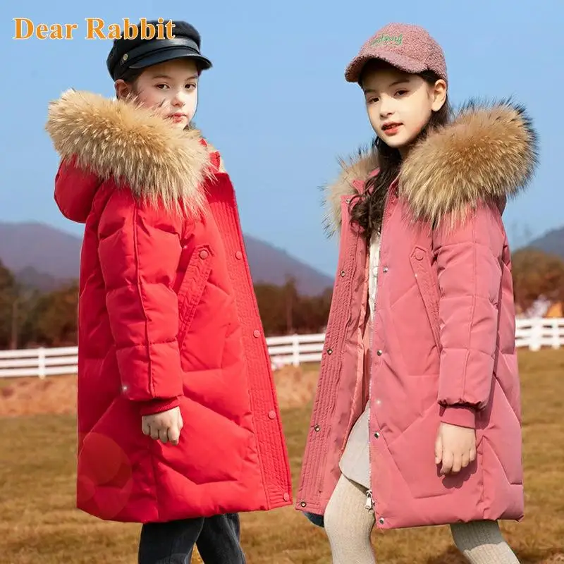 New kids overcoat Winter Girls clothing warm Down jacket for girl clothes Parka real Fur Hooded Children Outerwear Coat snowsuit | Мать и