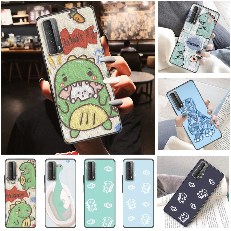 

Cute Flowers Couples Dinosaur Funny Color Painting Phone Case For Huawei P Smart 2019 2021 Z Soft TPU Cases Carcasa Funda
