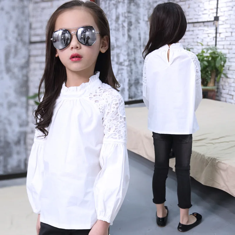 Новинка 2018 белые блузки для девочек рубашки подростков школьная форма Весенняя