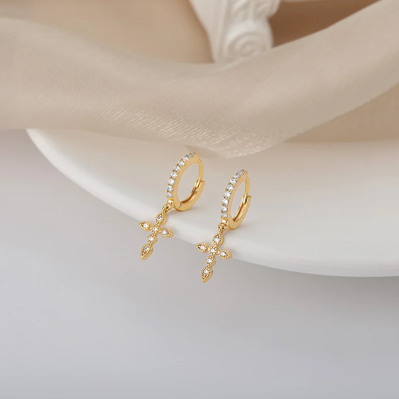 

Exquisite Zircon Cross Pendientes Earrings Retro Cross Dangle Ear Rings kpop Round Earrings Sparkling Delicate Baroque Jewelry