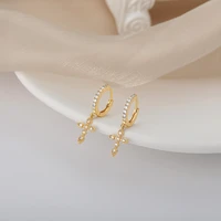 exquisite zircon cross pendientes earrings retro cross dangle ear rings kpop round earrings sparkling delicate baroque jewelry