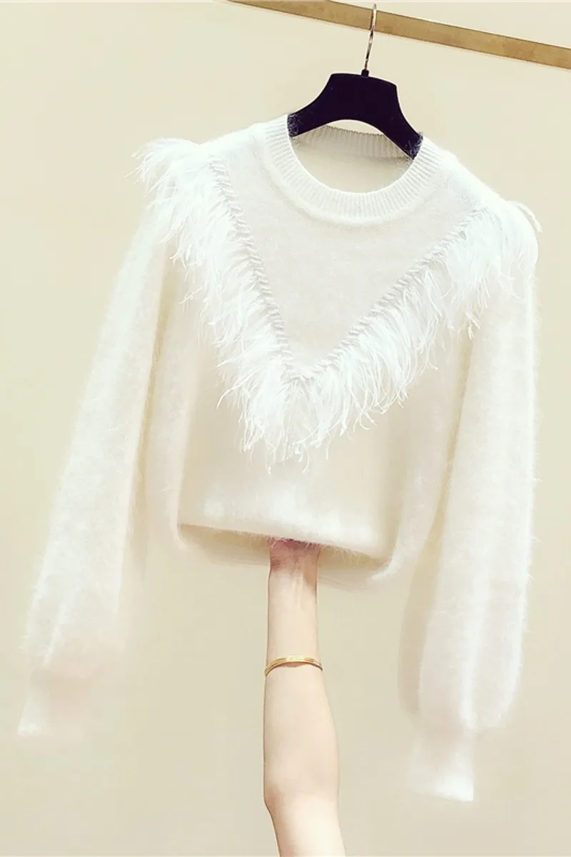 

2020 New Korea-style Autumn Winter Clothes for Ladies All-match Lantern Sleeve O Neck Pullovers Knitted Pullovers Sweaters Tops