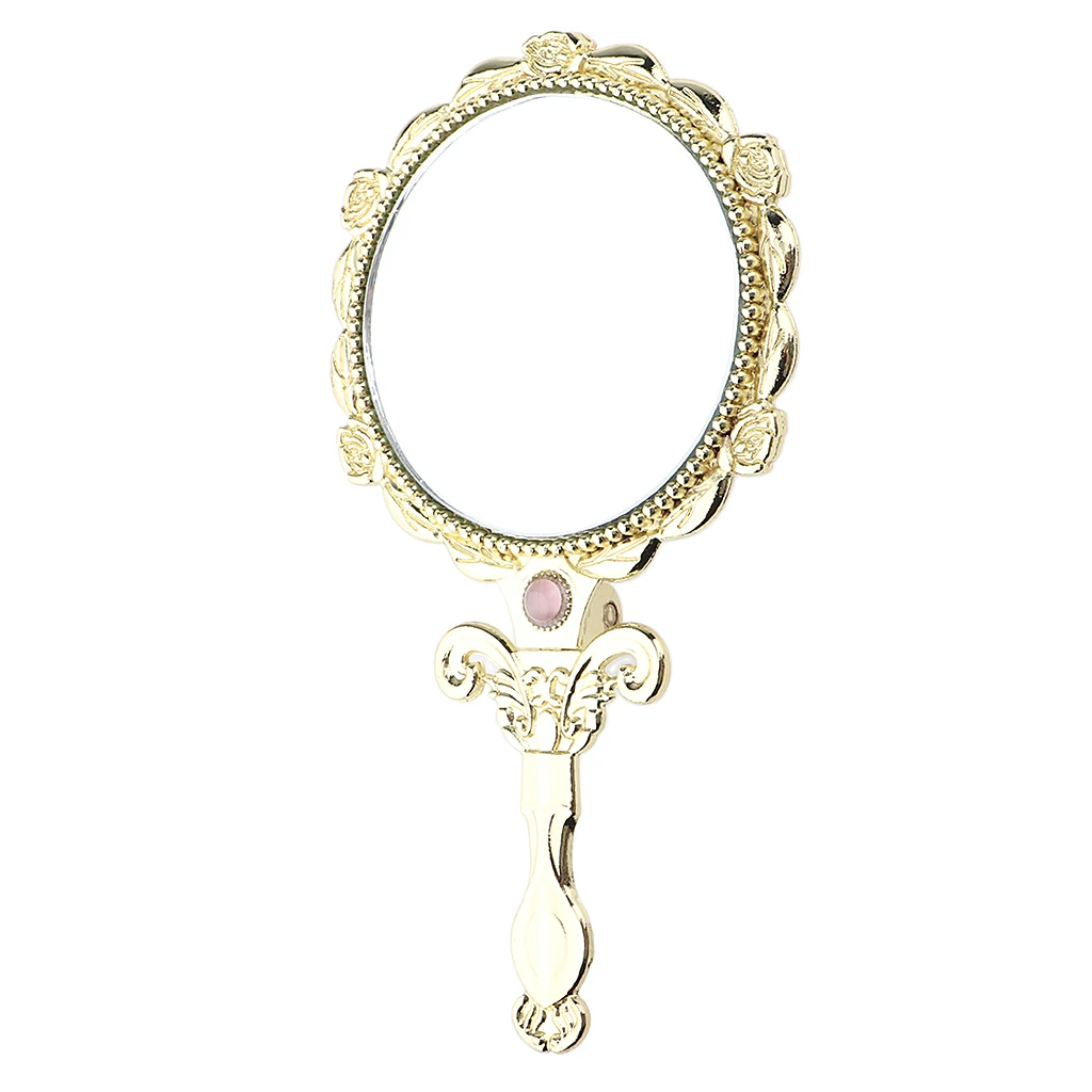 

Vintage Round Handheld Makeup Vanity Folding Compact Mirror With Handle