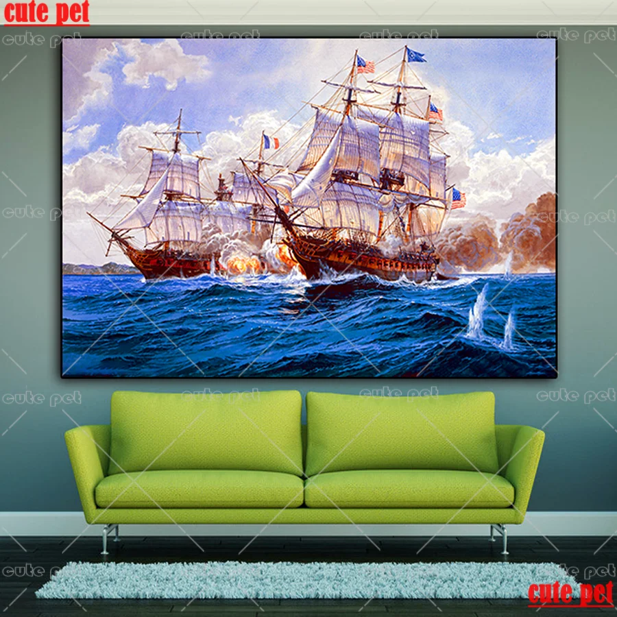 Стразы, живопись, корабль морской битвы, «сделай сам», алмазная живопись, алмазная вышивка, Алмазная мозаика 5D, вышивка крестиком, стразы, Декор