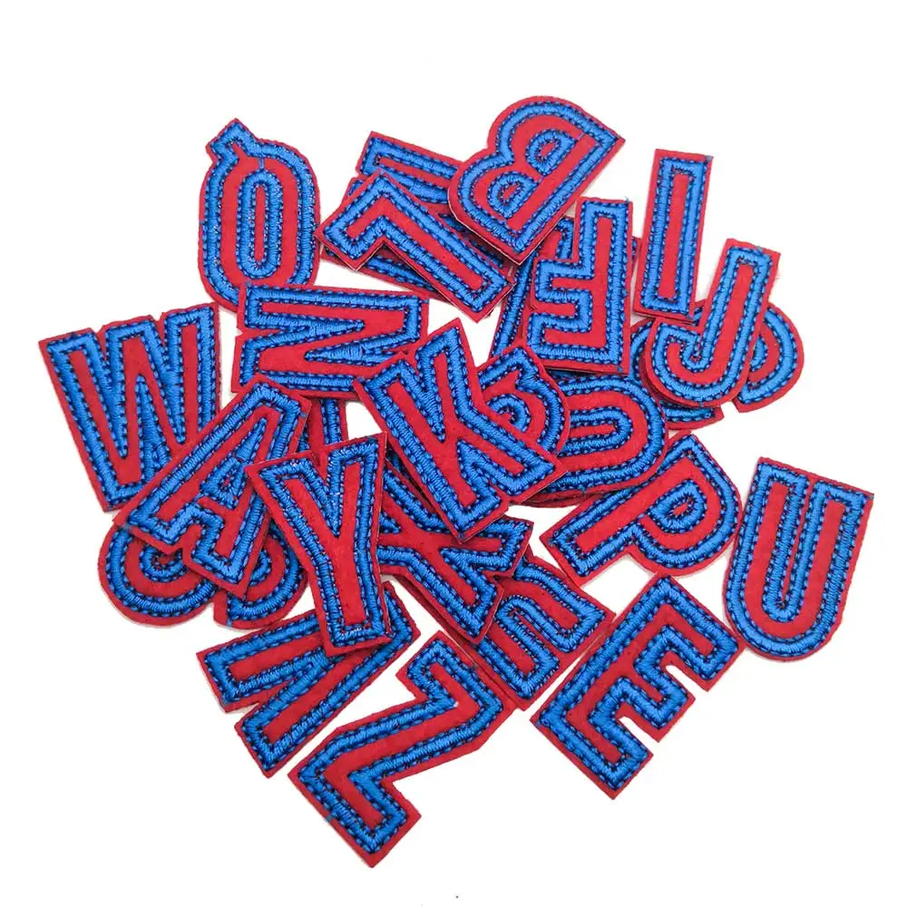 Один комплект 26 шт. красные синие буквы-цифры патчи алфавит вышивка утюгом для