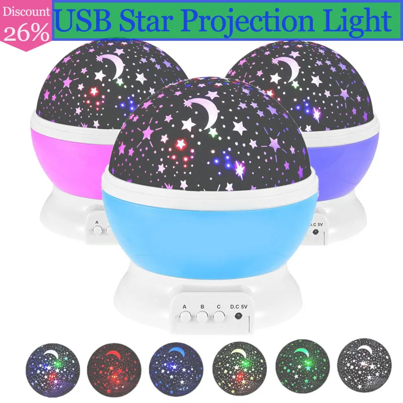 

Star LED Projector Lamp Rotating Holiday Gifts Cute Room Decor Kawaii USB Battery Powered Night Light for Kids Baby Girl Bedroom