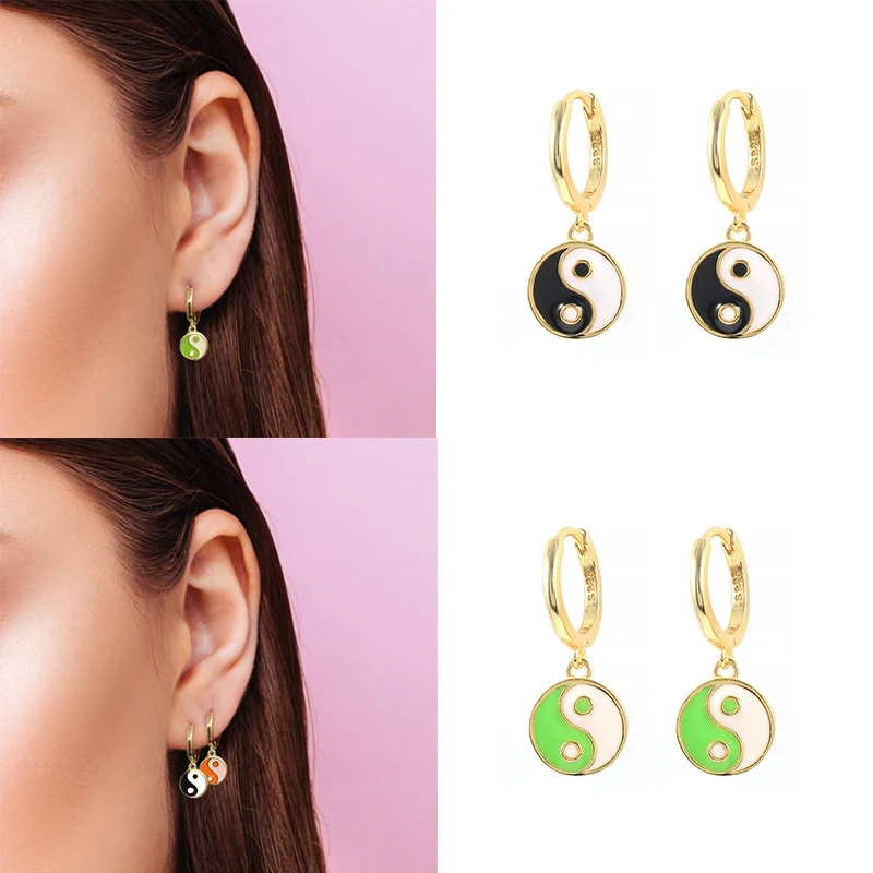 

Aide 925 Sterling Silver Enamel Brincos Huggie Earrings For Women Yinyang Hoop Earrings Piercing Pendientes Aros Colores Gifts