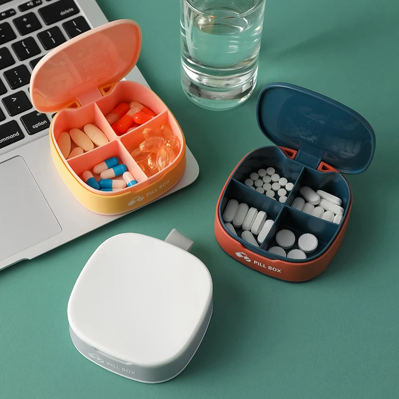 

Portable Medicine Box for Tablets 4 Gird Pill's Organizer Drug Capsule Plastic Sealed Storage Case Weekly Travel 4 Compartments