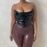 summer new fashion sexy pu bra tank top for women 2021 short slim soild slash neck glossy leather tight crop top