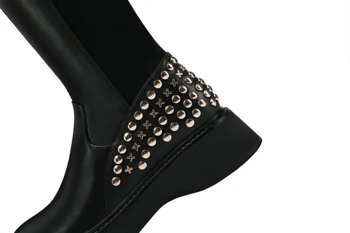 

Genuine Leather Over The Knee Boots Winter rivets Dress 2020 New Shoes Woman Night Club med Heels platform Women's Boots