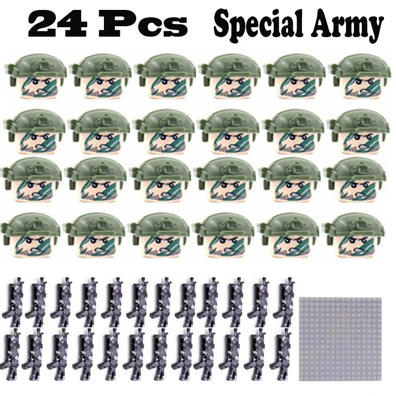 

Kids Toys WW2 Mini Specia Force Soldiers Figures Building Blocks Weapons Guns Accessories Green Bricks Toys For Children