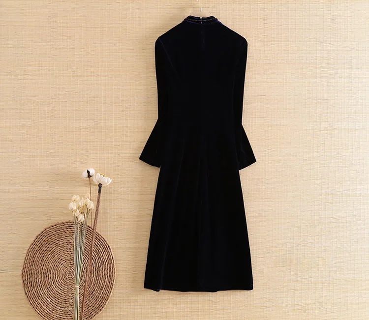 Embro mill Новая осень женщины бархат платье в этническом стиле ретро элегантная