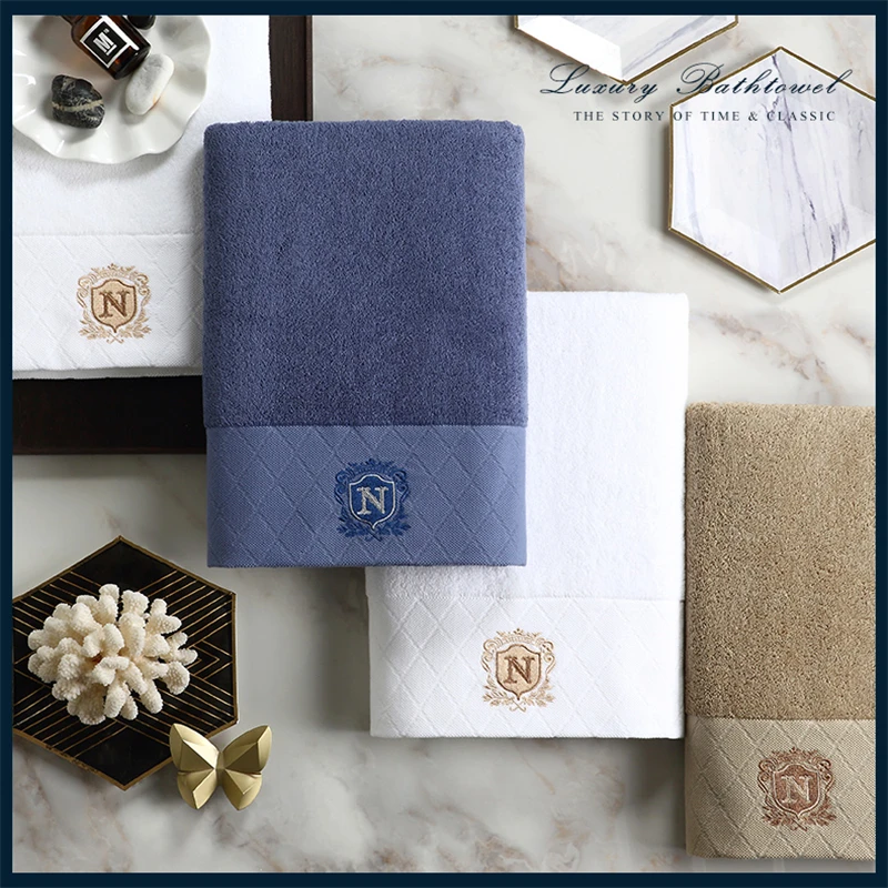

Five star hotels and guesthouses exquisite crown embroidered white bath towel cotton adult men's and women's large towels