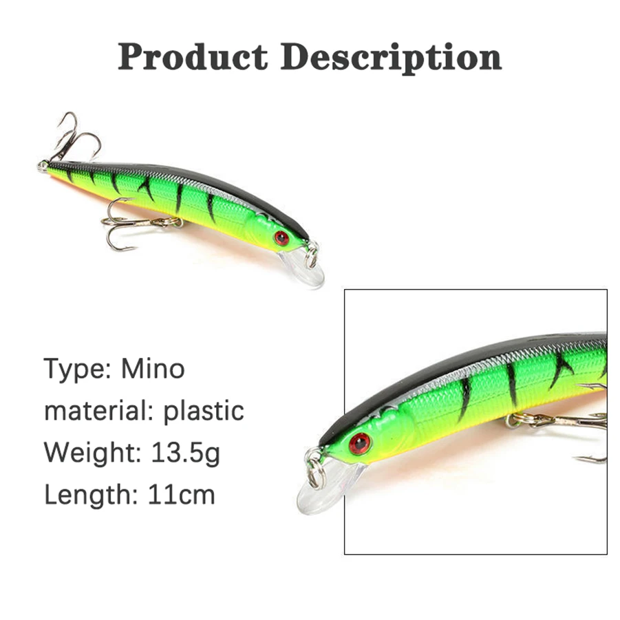 Рыболовные Приманки 11 см 13 г 3D Глаза Пластиковые Жесткие Crankbait Воблеры С Крючками