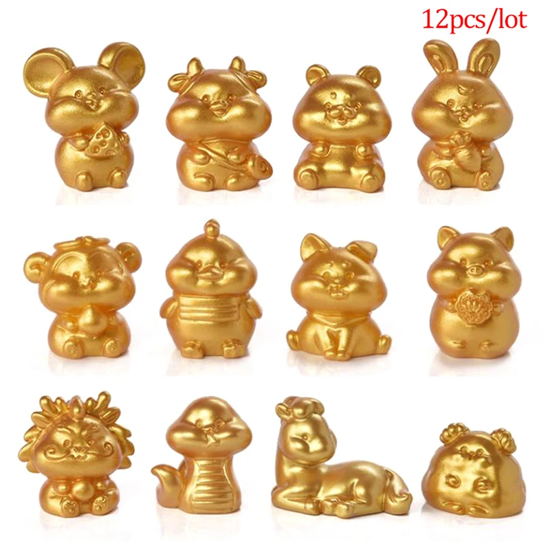 Статуя животного из золотой смолы украшенная китайским знаком зодиака крыса