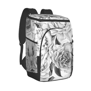 picnic cooler backpack monochrome flowers waterproof thermo bag refrigerator fresh keeping thermal insulated bag free global shipping