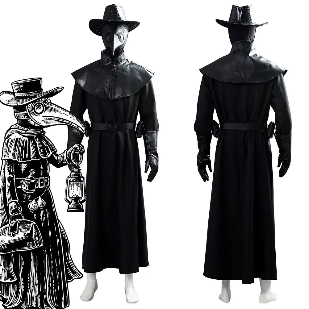

Steampunk Plague Doctor Cosplay Costume Brird Mask Cape Long Grown Hat Set Holloween Carnival Outfit