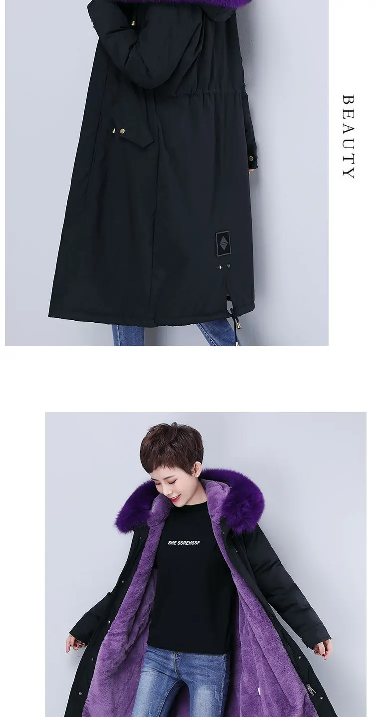 Parka Coat Long Winter Jacket Women Warm Big Fur Plus Size Female Lady Overcoat Outwear Clothes Black Windproof Tops Hat