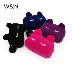 Пенал плюшевый с котом для девочек и мальчиков, милый меховой шарик, большой чехол для карандашей, школьные принадлежности