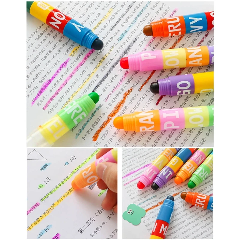 

6 Colors Creative Stitching Solid Highlighter Marker Fluorescent Retro Color Graffiti Pen Stationery