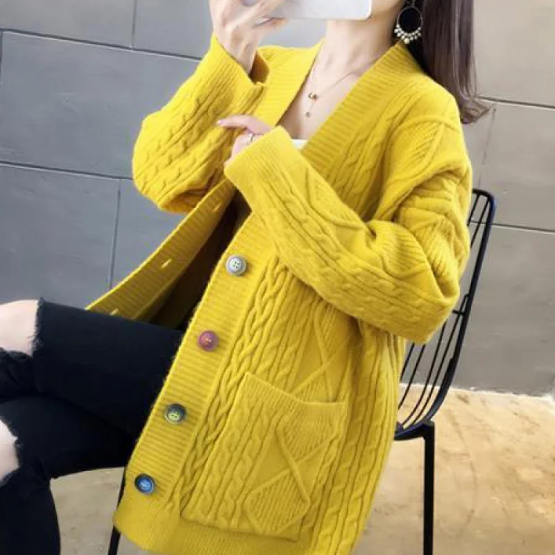 

Women Argyle Cardigan Sweater 2020 Fall Soft Cotton Loose Knitted Hot Tide V-Neck Thick Winter Korean Casual Simple Chic Jacket