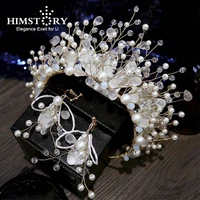 himstory white handmade pearl bridal tiaras luxury wedding headbands bridal headpiece prom hair jewelry wedding hair accessories