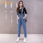Комбинезон женский хлопковый на бретелях, повседневный бандажный джинсовый Ромпер, уличная одежда на шнуровке, облегающий спортивный костюм, комбинезон