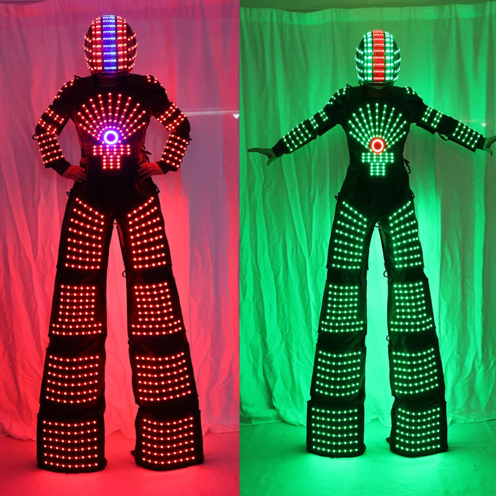 Костюм робота из светодиодов одежда Stilts Walker светильник костюмы Kryoman робот Давид Гетта с шлем лазерные
