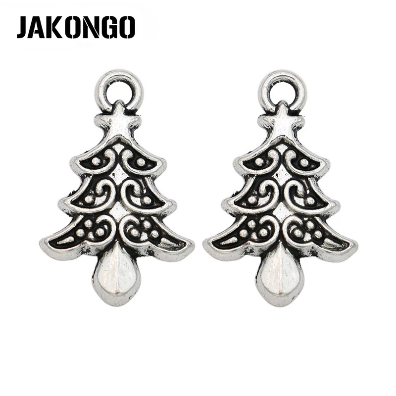 

10PCS Antique Silver Plated Christmas Tree Charms Pendants for Jewelry Making Bracelet DIY Handmade 22x14mm