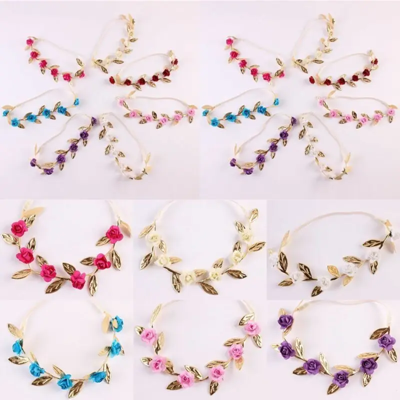 Princess Toddler Newborn Kids Baby Girls Rose Flower Gold Leaf Headband Hair Band | Детская одежда и обувь