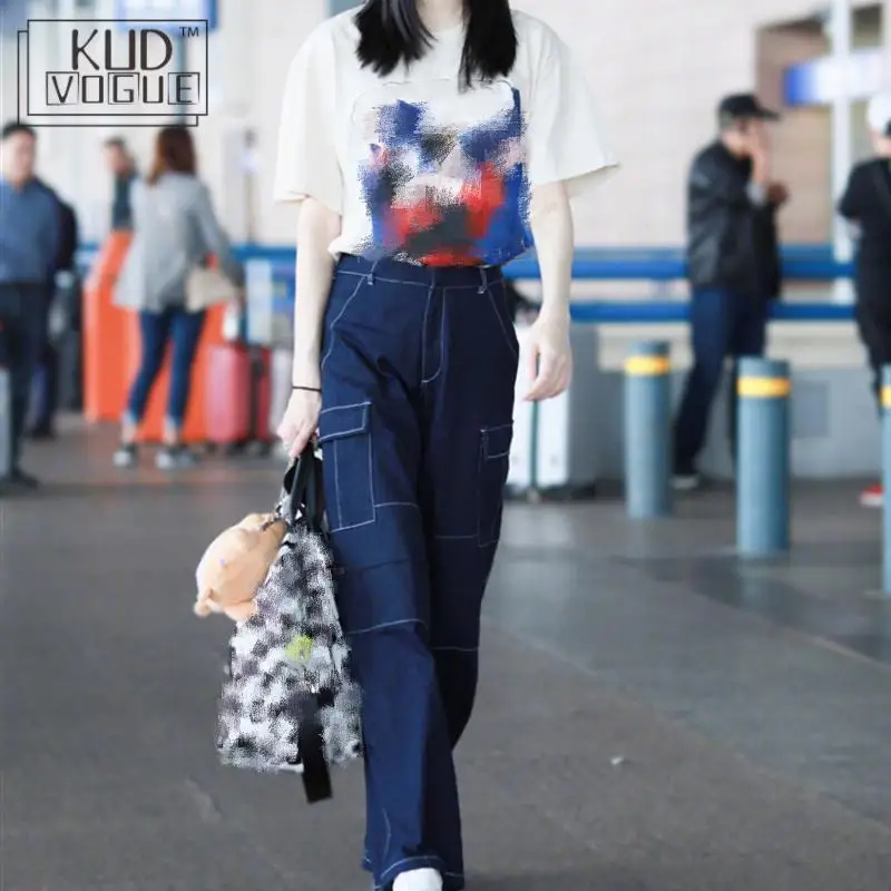 Брюки палаццо Boho брюки карго с высокой талией женские корейские свободные