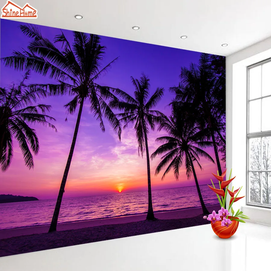 

Custom Photo 3d Wallpaper Murals for Living Room Bedroom Home Decor Palm Coco Tree Sea Sunset Relief Painting Papel De Parede