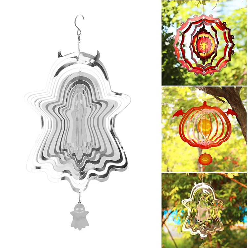 

Halloween Theme Wind Spinner 3D Stainless Steel Pendant Creative Hanging Decoration for Home Garden Courtyard Wind ChimesDecor