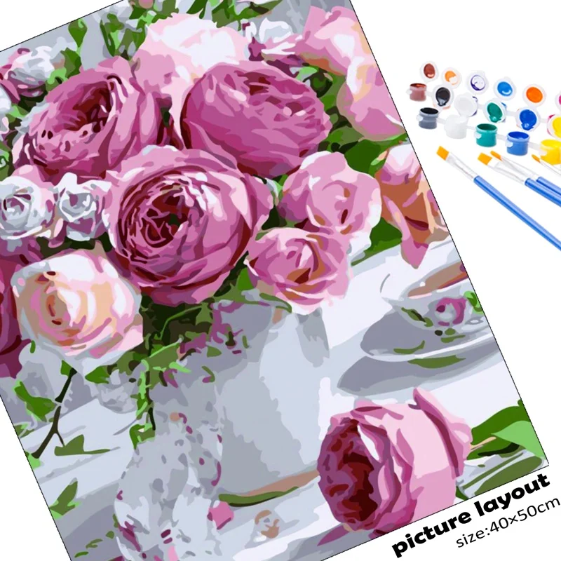 Картина по номерам CHENISTORY розовые цветочные наборы для рисования рамка на холсте