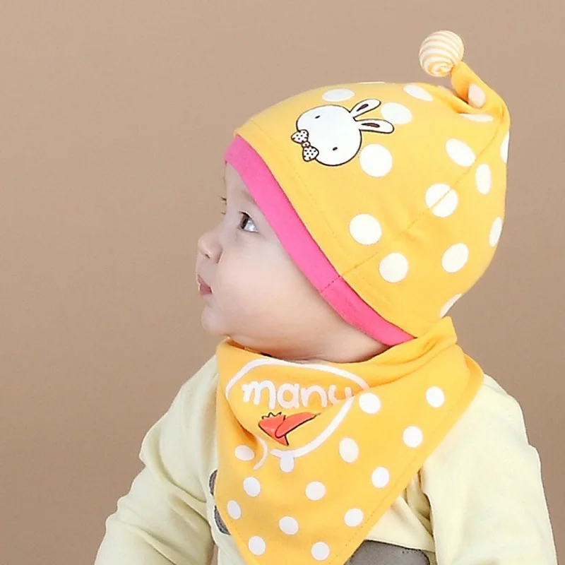 Шапки унисекс хлопковые шапки в белый горошек Слюнявчики для мамы и ребенка