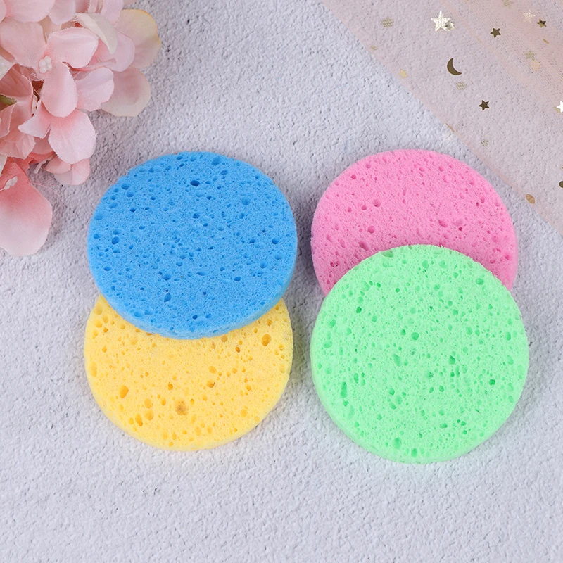 5pcs Round Soft Cosmetic Puff Makeup Pads Beauty Natural Wood Fiber Face Wash Cleansing Sponge Cosmetic Puff Pads