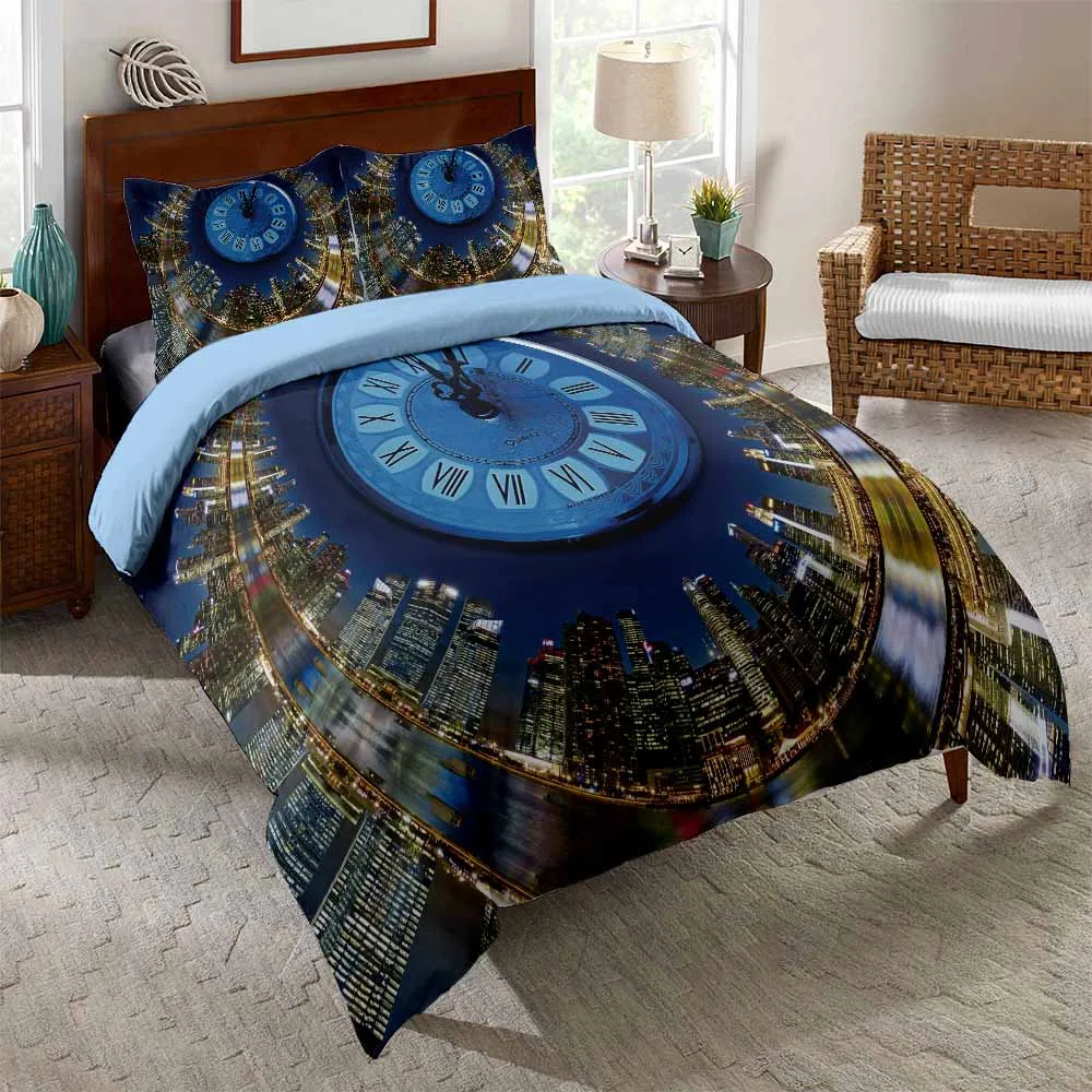 Комплект постельного белья с часами в стиле ретро черное покрывало 3D рисунком