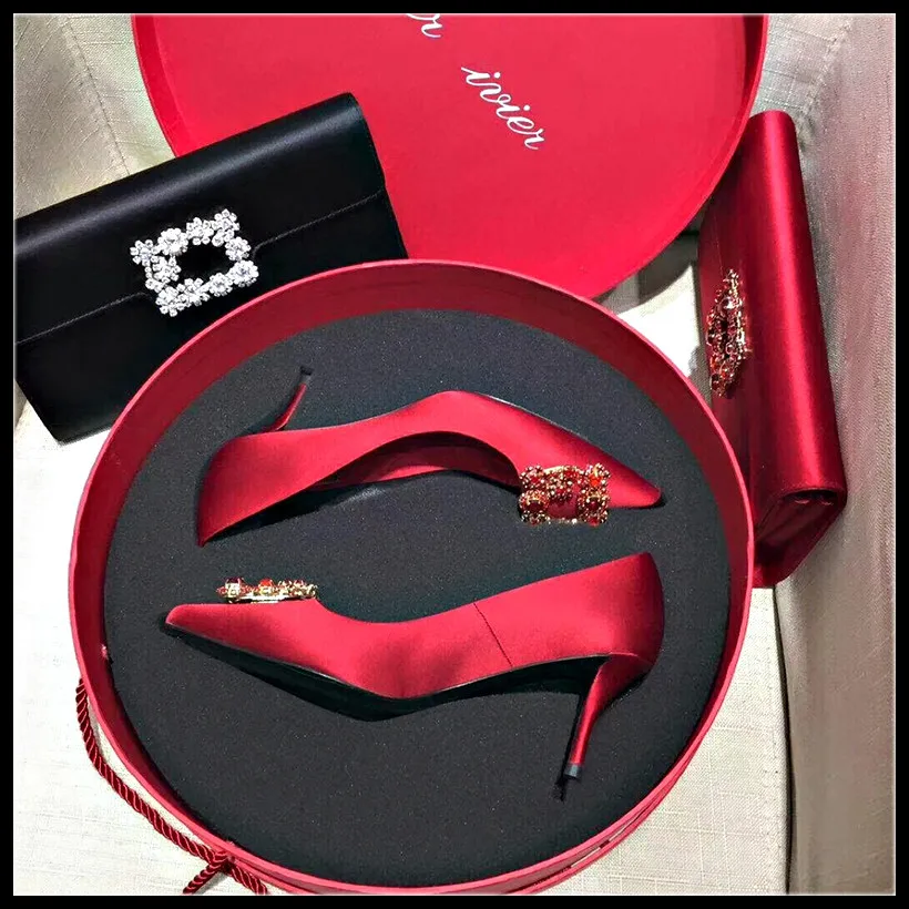 

Wedding Shoes Women's New Wedding High Heeled Shoes Pointed Thin Heel Middle Heel Bride's Shoes Red Square Buckle Single Shoes