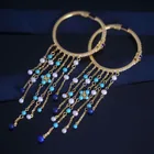Женские серьги-кольца из серебра 925 пробы, с синими камнями