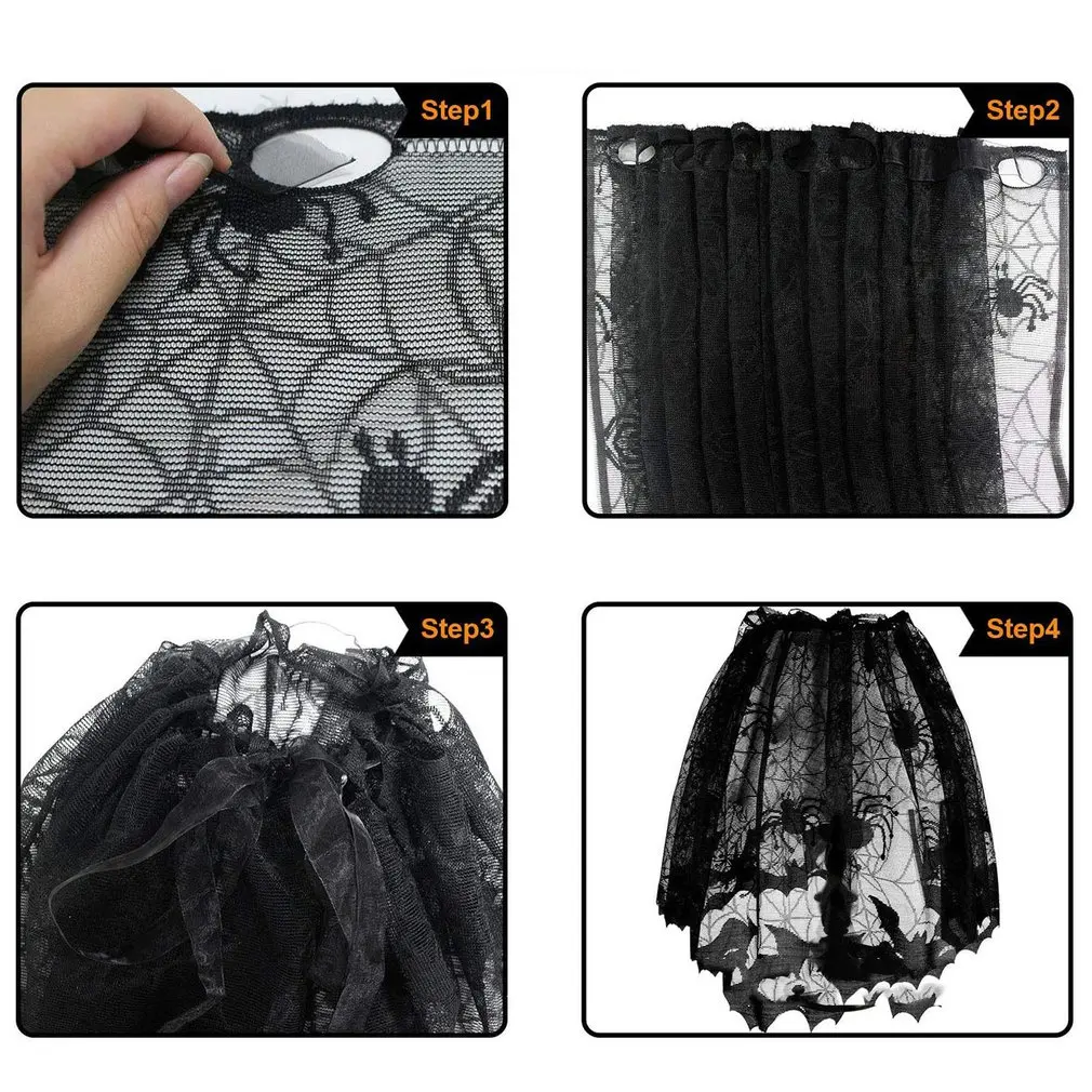 Halloween Lampshade Black Lace Bat Spider Web Table Cloth Family Door Curtain Fireplace Towel | Лампы и освещение