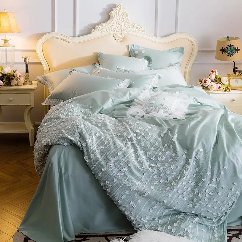 

White Lace Princess Duvet Cover Set 4/7 Pieces Double Queen King Size Luxury Bedding Set Egyptian Cotton Bedsheet linen set