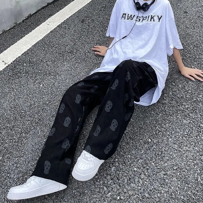 

Y2KROBE Egirl 2000s Y2K Брюки Кибер Скелет модный принт прямой темный эстетик Готическая уличная одежда широкие штаны клубная одежда хипстер