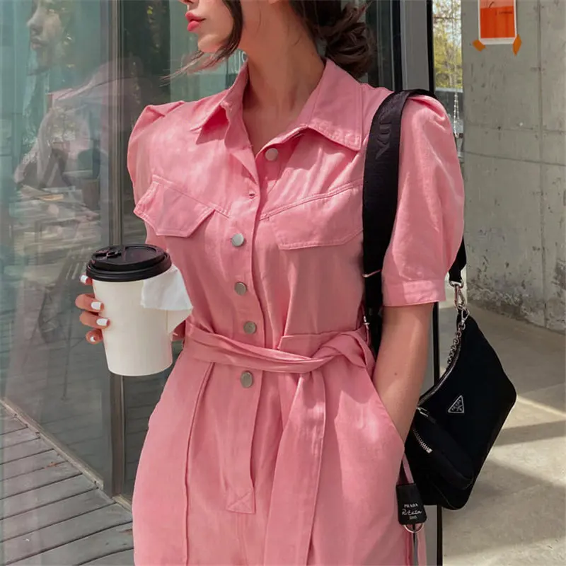 Женский винтажный офисный комбинезон Alien Kitty розовый однотонный Повседневный