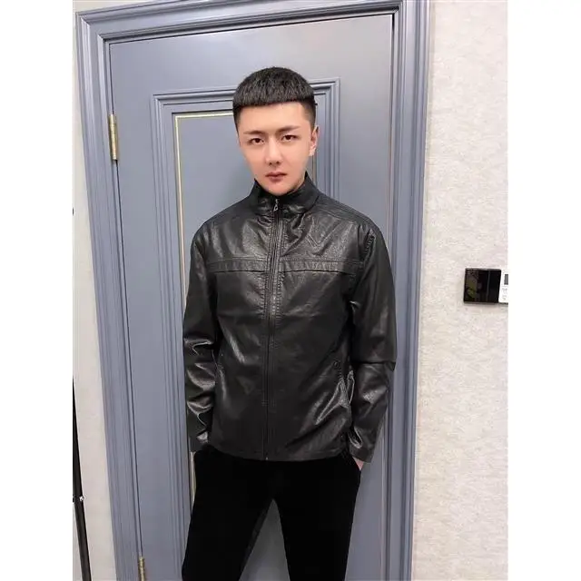 

Осень-весна 2021, кардиган с длинными рукавами и воротником-стойкой в Корейском стиле для молодых и средних лет, мотоциклетная куртка из искус...