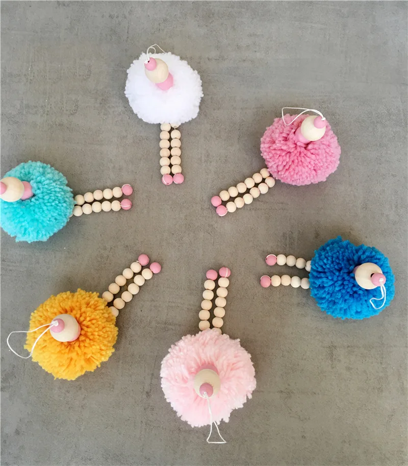 Деревянная подвеска гирлянда с бусинами в скандинавском стиле настенное