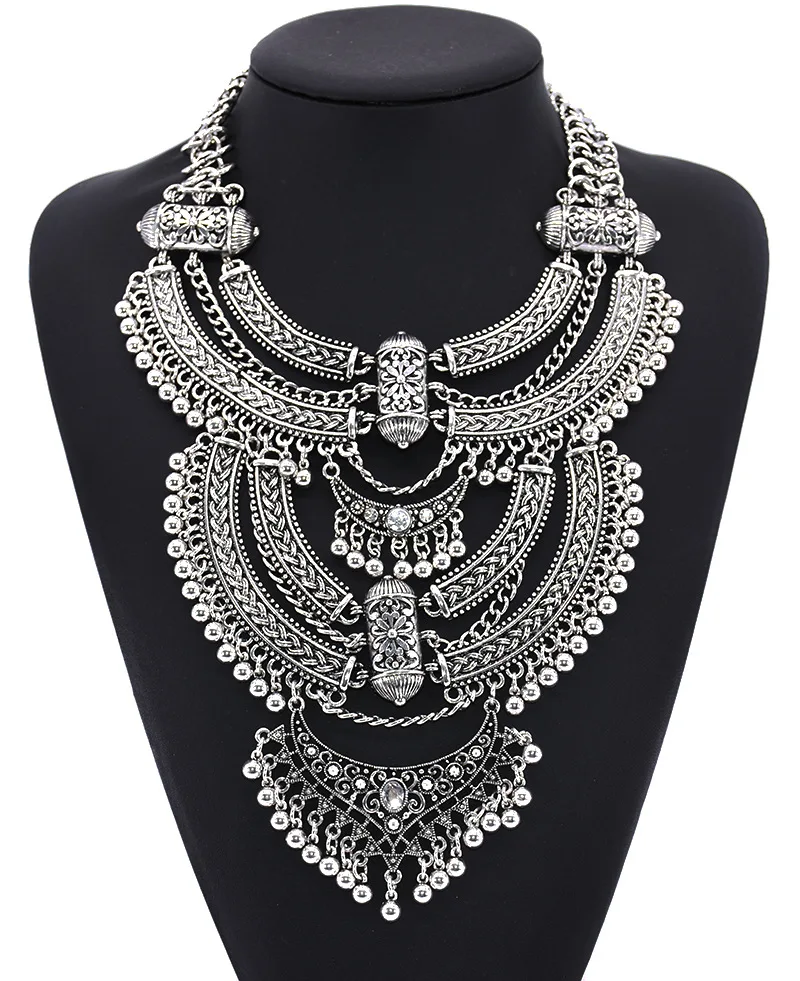 

Large Collar Big Choker Necklace Woman Bohemian Ethnic Statement Gypsy Maxi Pendants Necklace Indian Power Necklace For Women