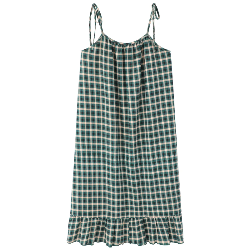 

Ladies Nightgown Summer Green Plaid Printed Casual Homewear Women Cotton Big Size Loose Sleepwear Femme Pijamas M-XXXL