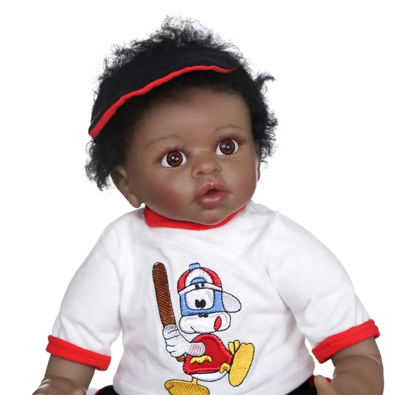 

55cm Realistic Doll Soft Body Vinyl Toddler Babies Lifelike African Black Boy Toy Birthday Christmas Gift